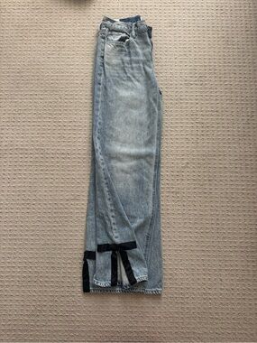 PacSun Light Blue Straight Leg Jeans with Black Bow Accents